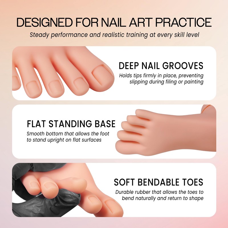 Beauticom® Flexible Movable Soft Silicone Foot Model for Nail Art
