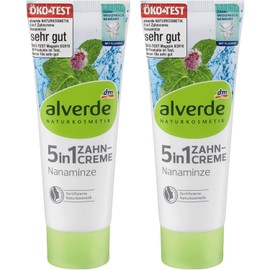 2 x alverde Natural Cosmetics Toothpaste 5-in-1 Nanaminze 75 ml
