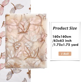 BENECREAT 160 cm Organza Fabric with Embroidery Dragonfly, 160 cm Wide Lace Fabric for Dress, Costume, Table, DIY, Craft, Curtain, Home, Vintage Decor, 0.5 mm Thick