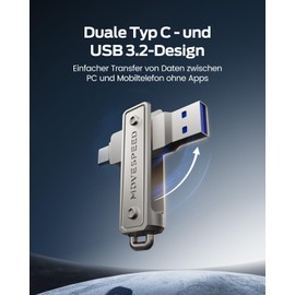 MOVE SPEED 256GB USB Stick - Dual Drive Type C + USB 3.2 Stick with 450MB/s, High Speed External SSD Compatible with Thunderbolt 4 for iPhone16 Series, Android Phone, MacBook/Pro/Air and More