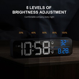 LED Digital Alarm Clock for Bedroom Electronic Clock with Thermometer 2 Alarms Snooze Function 5 Level Brightness Wall Mount Mirror Clocks USB for Bedside Desk Office