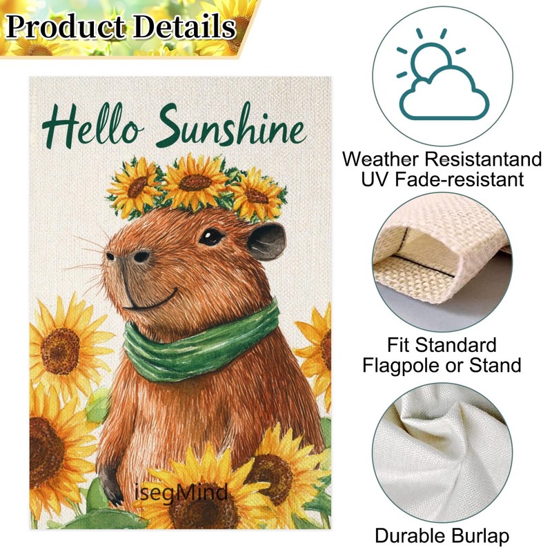 IsegMind Capybara Garden Flag Hello Sunshine Garden Flags, Cute Puppy