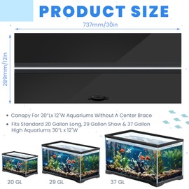 Sieral Aquarium Polycarbonate Canopy Set 29 x 11.38 x 0.12 Inch for 20/29/37 Gallon Without Center Brace Aquariums Cover Fish Tank Lid with a Hook Knife, Black