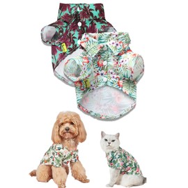 2 Pack Hawaiian Dog Shirts Hawaii Floral Style Summer T-Shirts for Small Dogs and Cats, Small