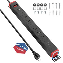 360° Rotating Mountable Power Strip with USB Ports, 8 Outlet Surge Protector Power Strips Wall Mount, Metal Heavy Duty Versatile Outlet with 6FT Power Cord,For Home Office Industrial Garage Commercial