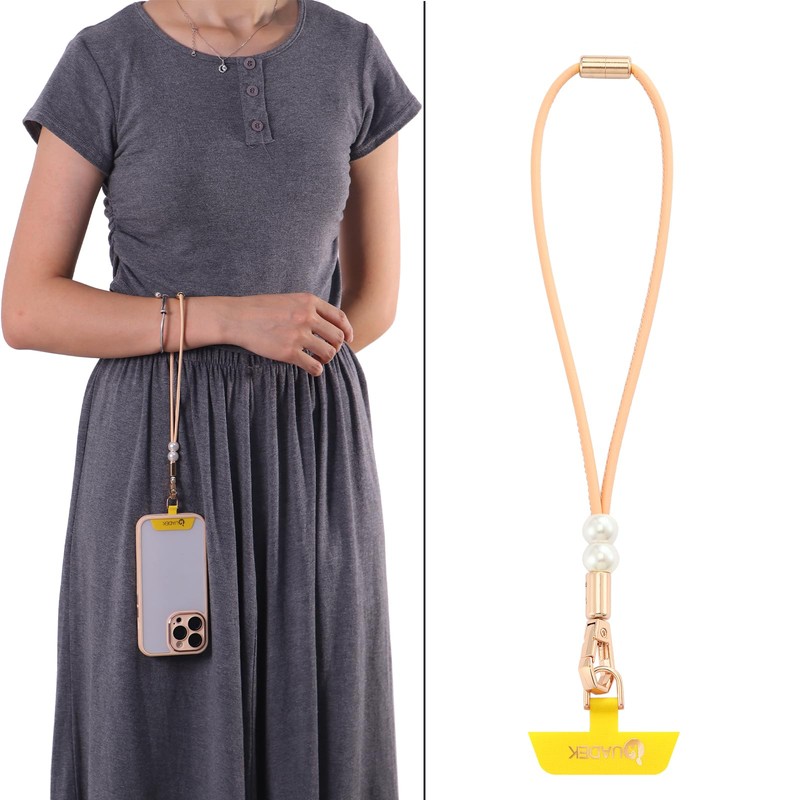 HUADEK Vachetta Leather wristlet strap Phone Charm [Hands-Free Phone Wrist