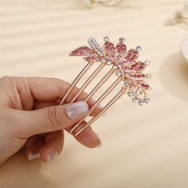 Aimimier Peacock Crystal Hair Side Combs Vintage Rhinestone Long Teeth Hair Clip Pins Decorative Flower Combs Bridal Wedding Hair Accessories for Women and Girls(Pink)