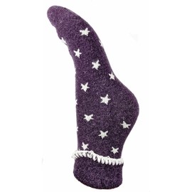 Joya Luxurious Cuff Bed Wool Blend Socks UK 4-7 EU 36-40 Purple With Small Cream Stars