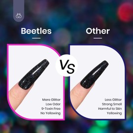 Beetles Glitter Gel Top Coat Iridescent Silver Mix Glitter Gel Nail Polish Glossy Shiny Soak Off Rainbow Shimmer No Wipe Top Coat (10ML)