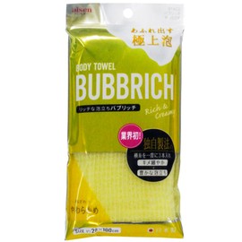 Aisen BTA02 Body Towel, Yellow, Approx. 11.0 x 39.4 inches (28 x 100 cm), Bubblich, Fine, Rich Foam, Soft, Body Wash, Made in Japan