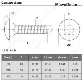 5/16-18 x 3-1/4" Carriage Bolts, Stainless Steel 18-8 (304), Round Head, Square Neck, Fully Threaded, 10 PCS