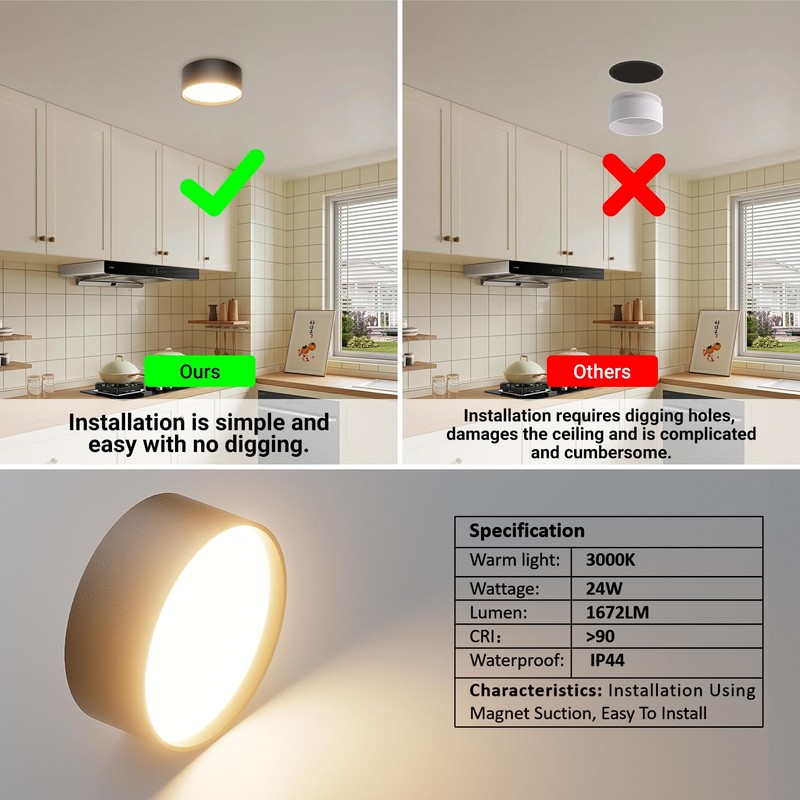 Klighten LED 24 W surface-mounted spotlight, round ceiling spotlights, surface-mounted