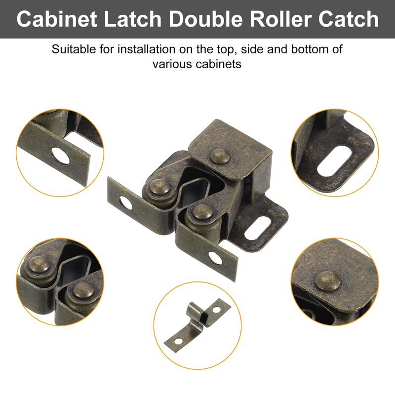 sourcing map 8Pcs Cabinet Latch Double Roller Catch, Lock Stop