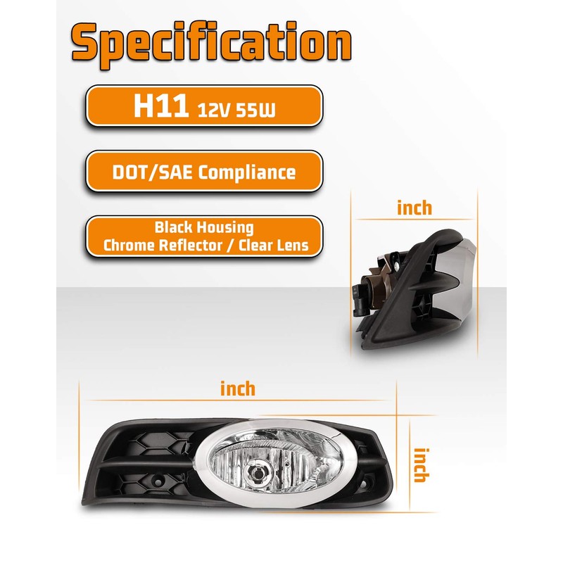 AUTOFREE Fog Lights for 2012 2013 Honda Civic Coupe 2Dr