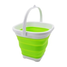 SAMMART 2.6L (0.68 Gallon) Super Mini Sqare Collapsible Plastic Bucket - Foldable Square Tub - Portable Fishing Water Pail - Space Saving Outdoor Waterpot (White/Grass Green)