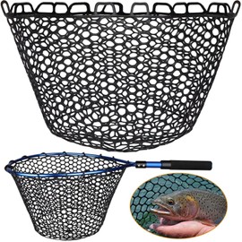 Dovesun Rubber Fishing Net Replacement Netting Without Handle Clear Black Fishing Nets for Fish Fly Fish Landing Net Bag for Freshwater Saltwater Foldable Trout Net Rubber Mesh 5 Sizes