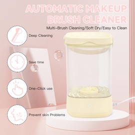 TOEDO Makeup Brush Cleaner Machine, Automatic Spinning Make up Brush Cleaner with Brush Clean Mat for Makeup Sponges and Brushes Cleaning and Drying(Beige)
