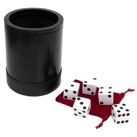 Alex Cramer Company Alex Cramer Big Al Extra Large Dice Shaker Cup (5" x 4") Set - 5 Large 1" White Dice, Drawstring Pouch & Book of Dice Games (Liars Dice) Included - Leather Dice Cup - Quiet Shaking.