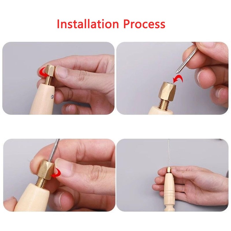 ArrErr Leather Sewing Awl Needle Wooden Handle Scratch Awl Tool