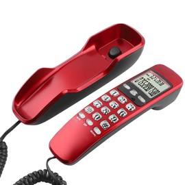 LCD Display Telephone, Landline Telephone, Home Telephone, Wired Mini Phone, Wall Phone for Home Office (Red)