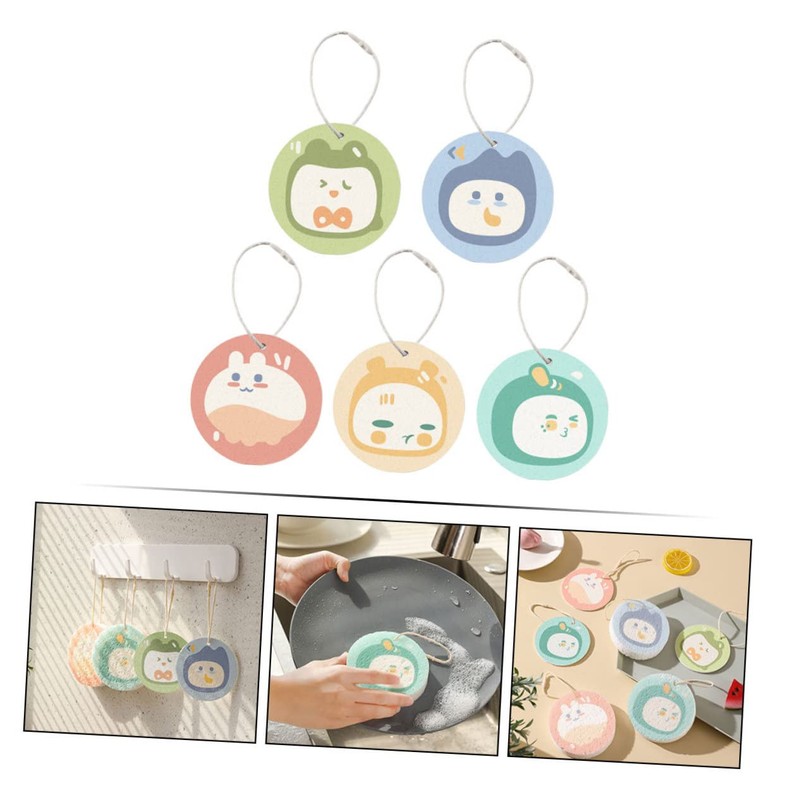 CHILDWEET 5pcs Cartoon Dish Scrubber Reusable Kitchen Cleaning Sponges for