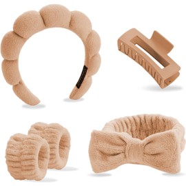 Set de 5 Piezas de Diademas Y Muñequeras para Spa, Ideales para Lavarse La Cara. Diademas de Felpa Acolchadas para El Cuidado Facial Y El Maquillaje, Perfectas para Mujeres. Accesorios Suave