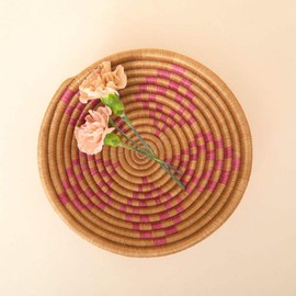 Decorative Bowl - Coffee Table, Entryway, Office Desk, Wicker Basket, Woven, Boho Decor, Sisal, African, Small Bowl, 7" Wide, Pink