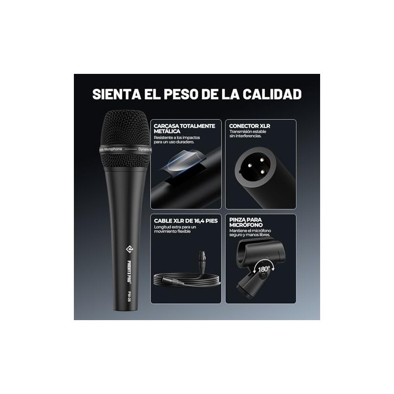Phenyx Pro Micrófono Vocal Dinámico Supercardioide XLR PM-26