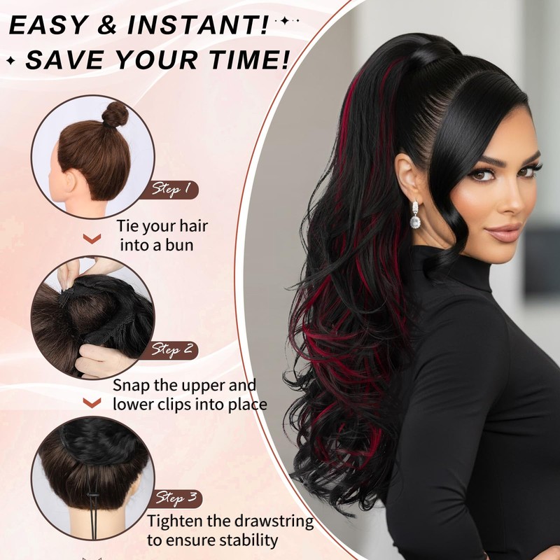 Ponytail Extension Drawstring Ponytail for Women 26" Long Wavy Curly