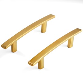 HESTIA HARDWARE 10 Pack | Brushed Gold Cabinet Pull Modern 3 Inch Gold Cabinet Handle Modern Kitchen Cabinet Arched Furniture Handles 76mm (Z3.10.L)