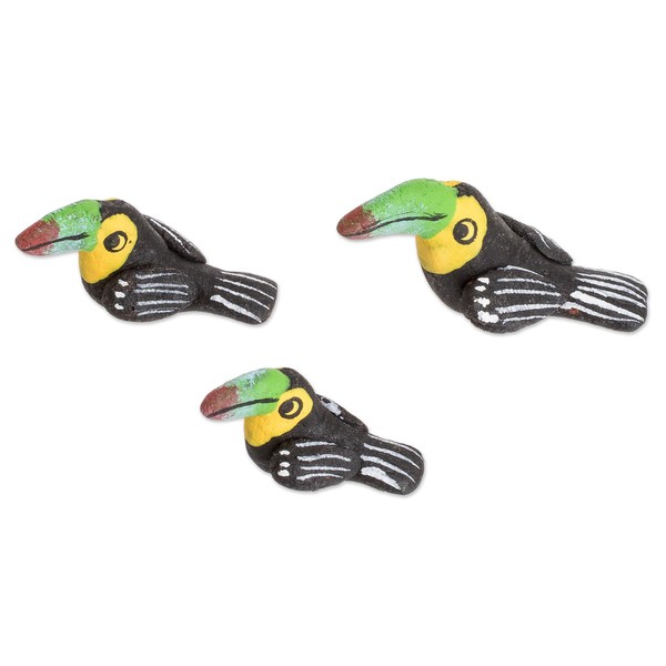 NOVICA Artisan Handcrafted Ceramic Figurines Set of 3 Toucan Guatemala