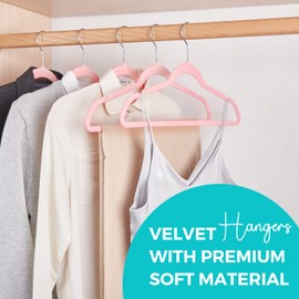 HOUSE DAY Premium Velvet Hangers 50 Pack, Non-Slip Flocked Felt Hangers, Sturdy Clothes Hangers Heavy Duty Coat Hangers & Suit Hangers, Durable Slim Pink Hangers for Closet Space Saving