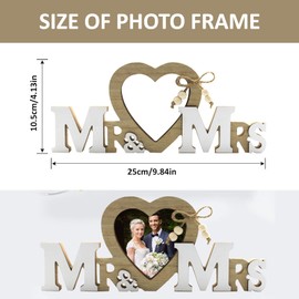 Mr & Mrs Wedding Decorations with Heart Photo Frame, Heart-shaped wooden Picture Frame Wedding Gifts for Couple Bride and Groom Tabletop Picture Display Heart Photo Frame