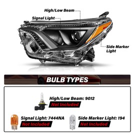 BRYGHT Halogen Headlight Assembly fits For 2016 2017 2018 Toyota RAV4 16 17 18 Halogen Headlamp w/o LED, Driver and Passenger Side, Black Housing