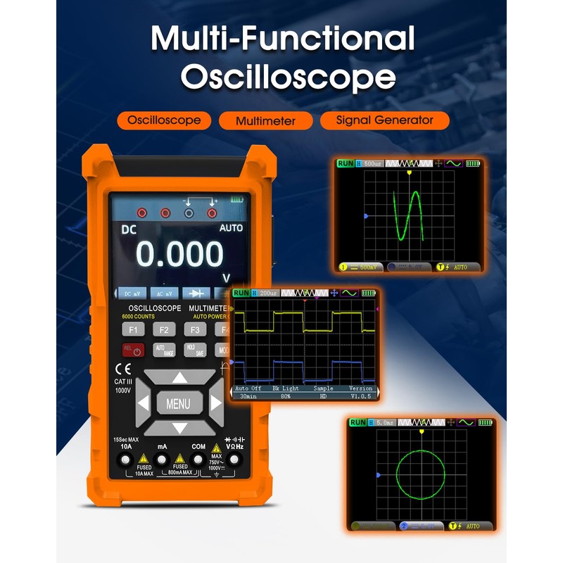 SURLABA Oscilloscope 3-in-1, 2 Channel Oscilloscope with 50 MHz Bandwidth,