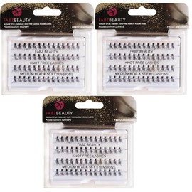 Fabz Beauty False Lashes Duralash Individual Naturals Knot- Free Eyelash Extensions Short/Medium/Long Black (Pack of 3 - Medium 10mm)