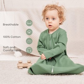 Yoofoss Baby Sleep Sack 6-12 Months Long Sleeve Wearable Blanket Baby 100% Cotton 2-Way Zipper 0.5 Tog Infants Sleeping Sack, Lightweight(Medium)