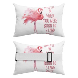 Outdoor Pillow Covers Chaise Lounge Chair Lumbar Pillow, Summer Watercolor Red Flamingo White Waterproof Throw Pillow Covers with Inserts and Elastic Strap Soft Cushion Cases for Patio Garden,11"x16"