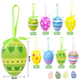 Pack of 24 Easter Eggs for Hanging, Colourful Plastic Eggs, Easter Decoration Made of Plastic with Rope, Crafts, 6 x 4 cm, Easter Decoration in Beautiful Pastel Colours, Plastic Eggs for Hanging