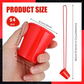 Dandat 24 Pcs Shot Glass on Beaded Necklace Graduation Accessories Disposable Mini Plastic Shot Cups for Graduation Party Accessories Bachelorette Birthday Wedding Festival Party Favor(Black, Red)