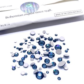 Mixed Sizes Denim Blue Navy Czech Preciosa Maxima Flatbacks 100 Pieces Assorted 2mm to 6mm ss5, ss7, ss9, ss12, ss16, ss20, ss30 No Hotfix Round Rhinestones DIY Bling Deco Nail Arts