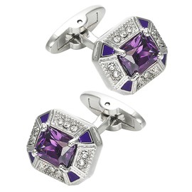 Jonwo Rectangle Crystal Silver Tone Cufflinks for Men Purple/Blue/Transparent Crystals Men's Cuff Link Set for Wedding Shirt Party Business Birthday Anniversary Dress (Purple Crystal)
