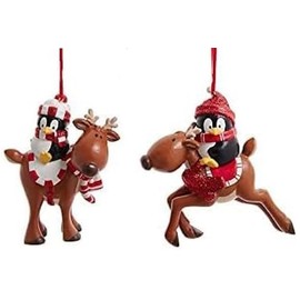 The Bridge Collection 4" Festive Penguin and Reindeer Christmas Ornaments, Set of 2 - Cheerful Resin Holiday Animal Decor
