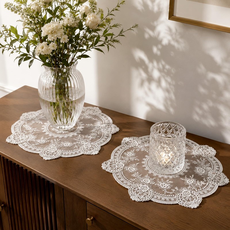 4 Pcs Lace Placemats Retro Lace French Crochet Doilies 13