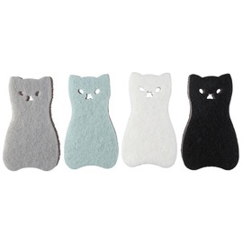 Sponge Dish Scrubber 4 Pcs Cute Cat Shape Sponge 3 Layer Sponge Strong Absorbent Dishwashing Sponge Kitchen Cleaning Tool