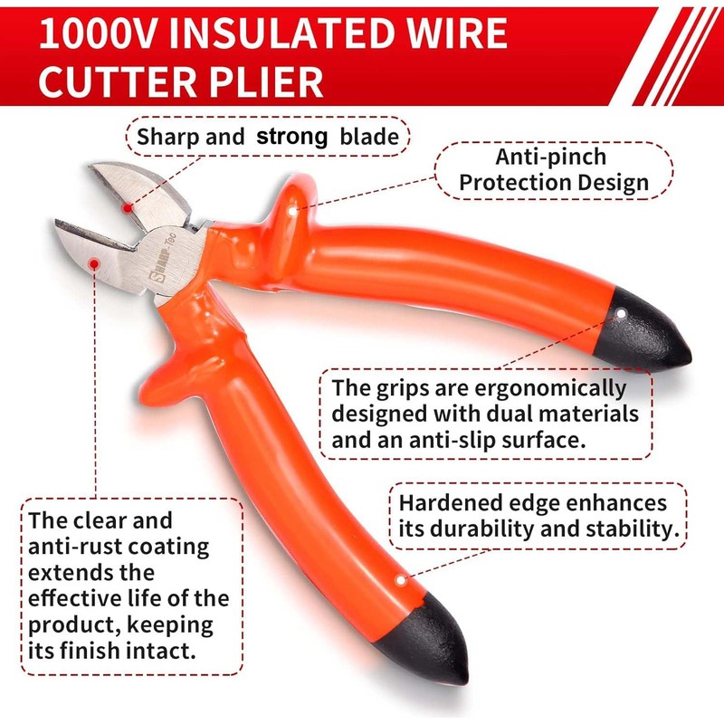 Sharp-tec 1000V Insulated Side Cutters Electrical, 160mm Snips Electrical Wire