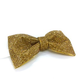 Gold Rhinestones Bow Tie for men women | Pre-tied Bow tie | Gold Bow tie with Crystal like rhinestones | CK Bow Tie (Metallic Gold Bow Tie)