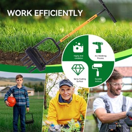 2-in-1 Manual Lawn Aerator Tool with Soil Core Storage Tray - 41.3" Heavy Duty Carbon Steel Garden Lawn Aerator Tools- Multifunctional Spike & Plug Aerator for Compacted Soil(Black + Orange)