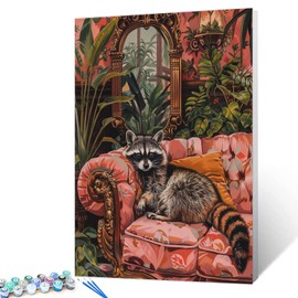 Aihonmin Cute Raccoon Laying on Flowers Sofa Paint by Numbers Botanical Paint by Numbers Kits for Adult,Boho Paint by Numbers Kits on Canvas for Home Wall Decor Without Framed 16''W x 20''H