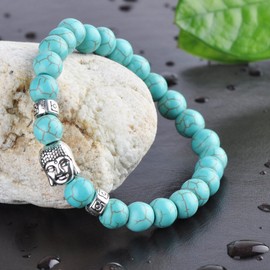 Unendlich U Unisex Buddha Armband, Zen-Buddhismus Legierung Armreif, EnergieStein Kugeln Perlen Gebet Mala Stretch Energiearmband, Blau